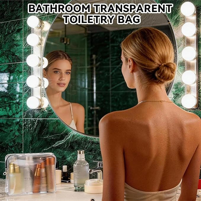 Qbily Clear Leak Proof Travel Bags for Toiletries 3 Pack, Super Soft Waterproof Leak Proof BPA Free, Semi-Clear Toiletry Cosmetic Makeup Bags for Travel, Approved Travel Toiletry Bag With Zipper