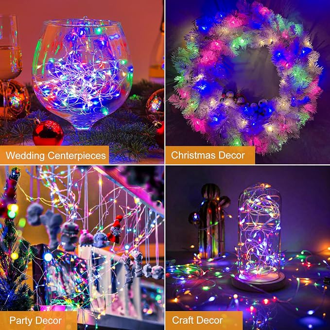 btfarm 30 Pack Fairy Lights Battery Operated Twinkle Lights with 3 Modes | 7Ft 20 Led String Light, Waterproof Bulk Small Mini Silver Wire for Christmas Mason Jars Wedding Table Centerpiece, Colorful