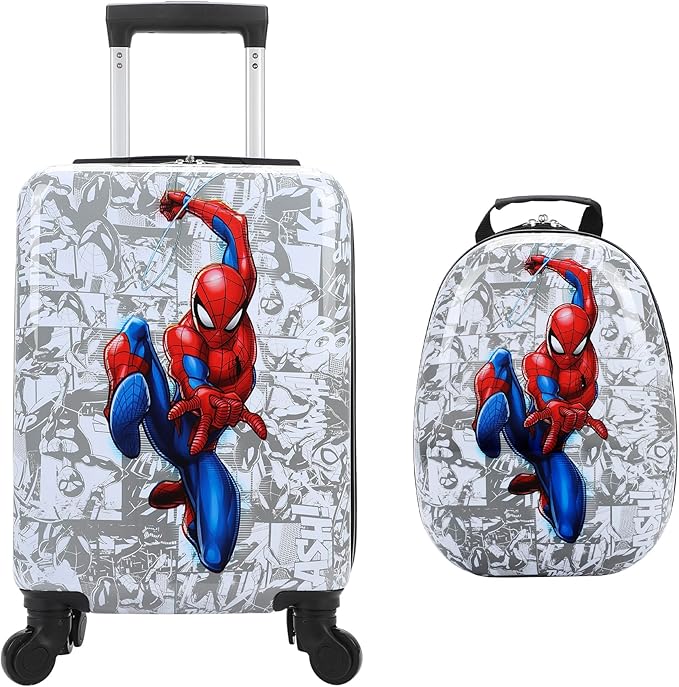 Bioworld Spider-Man In Pose Kids' 2-Piece Travel Set With Rolling Suitcase And Backpack