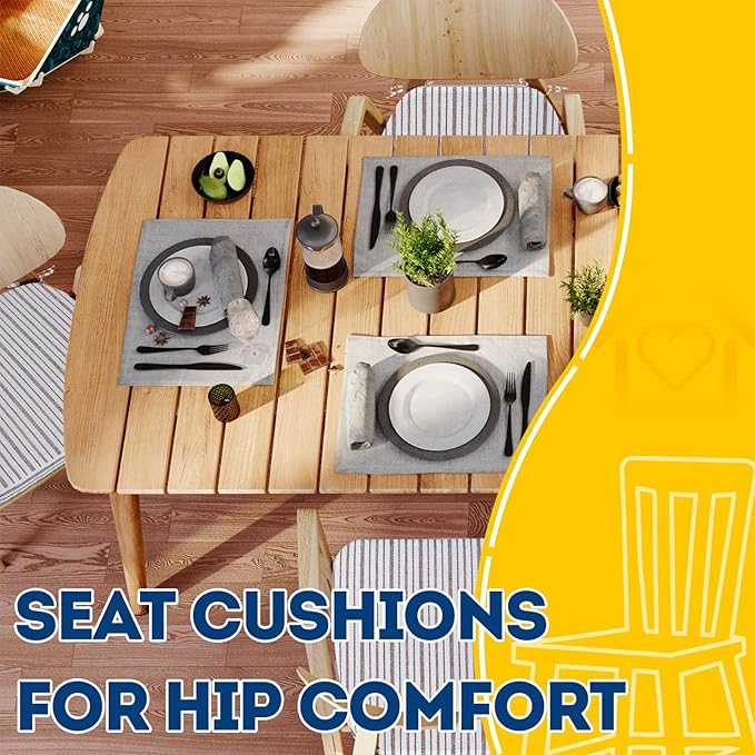 AAAAAcessories D-Shaped Chair Cushions, 2" Thick Dining Chair Pads with Ties and Removable, Machine-Washable Cover, 17" x 16", Set of 6, Pinstripe Brown