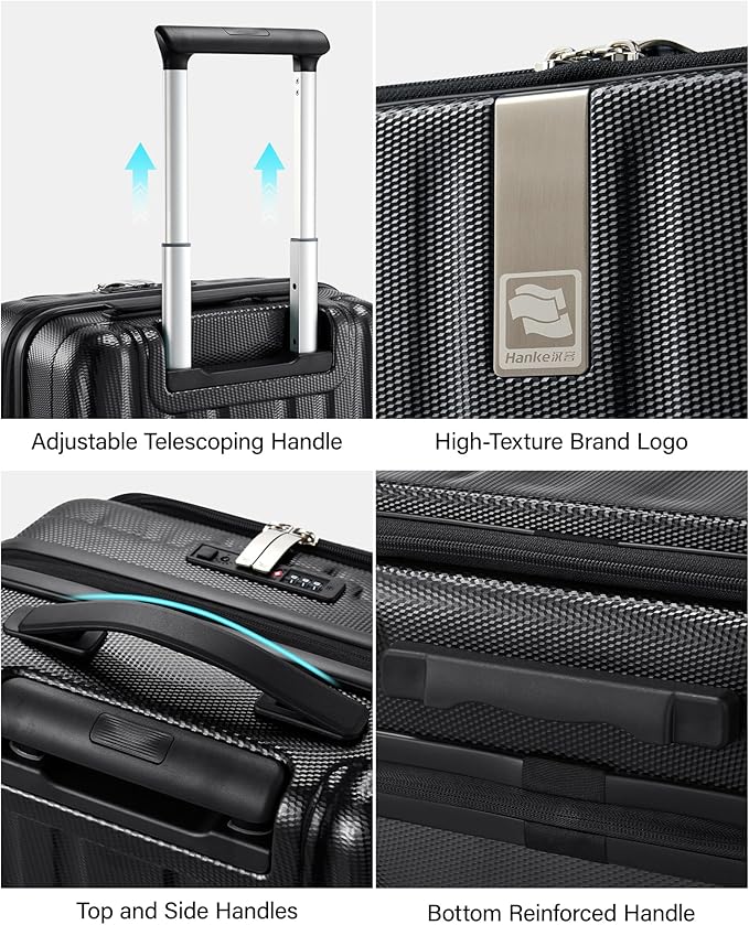 Hanke 26 Inch Expandable Luggage Top Opening Checked Bag Luggage Hard Shell Suitcases with Wheels Lightweight Travel Luggage Heavy Duty Luggage Suitcase with Lock for Woman Men-Jet Black