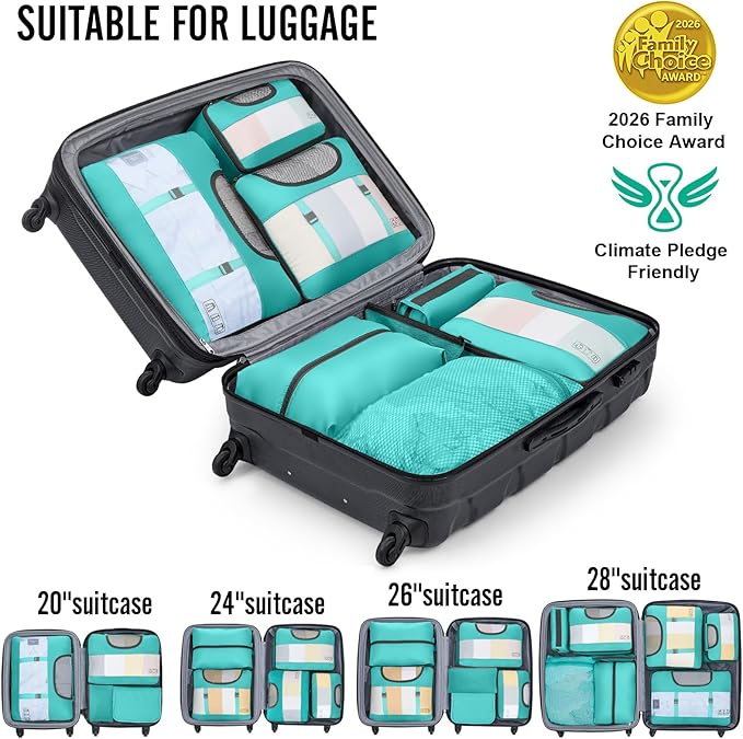 Veken 10 Set Packing Cubes for Kids & Toddler, Airplane Travel Essentials, Beach Vacation & Road Trip Suitcase Organizer Bags Set for Luggage, with Hanging Toiletry & Shoe Bag