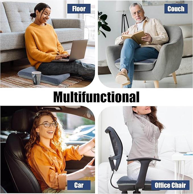 HOMBYS Tufted Furry Recliner Seat Cushion for Elderly Foam Curved Edge Large Square Seat Cushion for Recliner Chair, Floor Pillow, Office Chair, Car, No Pressure on Thighs(Grey)