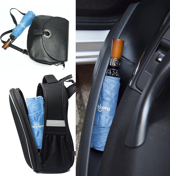 Raintrend Windproof Travel Umbrellas for Rain Automatic +10% Bigger Canopy Strong Frame Compact Folding Portable Umbrella for Women Men Backpack Purse