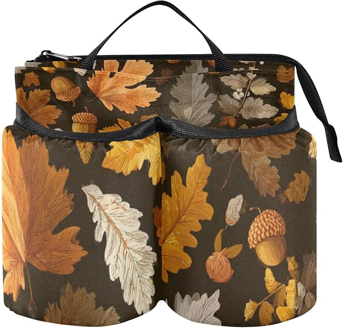 Luggage Cup Holder for Suitcases Free Hands Travel Cup Holder Portable Suitcase Cup Drink Holder Luggage Cup Caddy Bag Carrier Brown Retro Autumn Leaves
