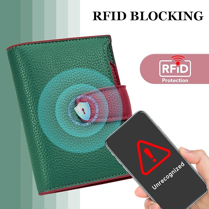 Airkit Small Wallet Women RFID Blocking Soft Leather Bifold Compact Card Holder Wallet for Women with Zipper Coin Pocket 4 ID Window