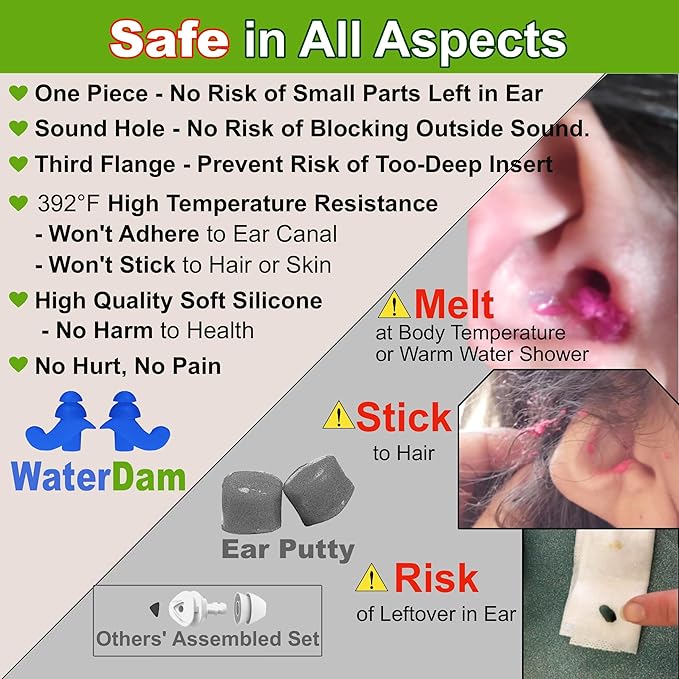 WaterDam Swimming Ear Plugs Great Waterproof Ultra Comfy Earplugs Prevent Swimmer's Ear