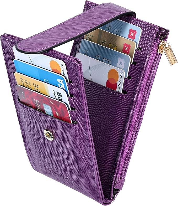 Women's RFID Slim Card Holder Wallet: Thin Bifold with Multi-Card Case & Zipper Coin Pocket Purse (Deep Purple)