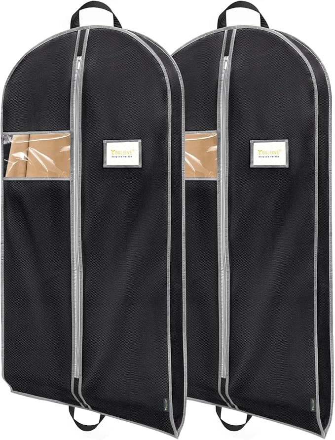 BALEINE 2PK Heavy Duty Garment Bag with Shoe Storage Travel Bag for Dresses, Suit, Coats Travel Essential (60", Black)