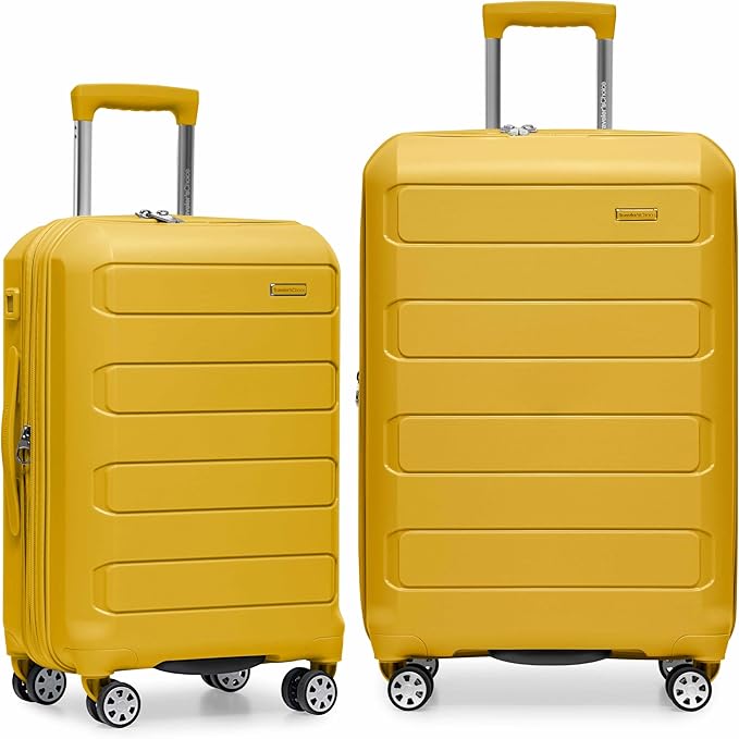 Traveler's Choice Pagosa Hardshell Expandable Luggage with Spinner Wheels, Yellow, 2-Piece Set (22/26)