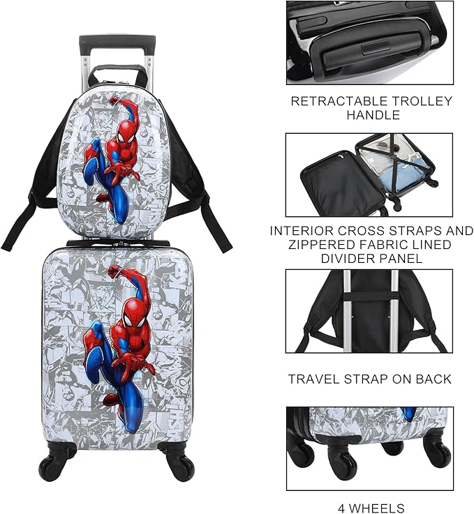 Bioworld Spider-Man In Pose Kids' 2-Piece Travel Set With Rolling Suitcase And Backpack