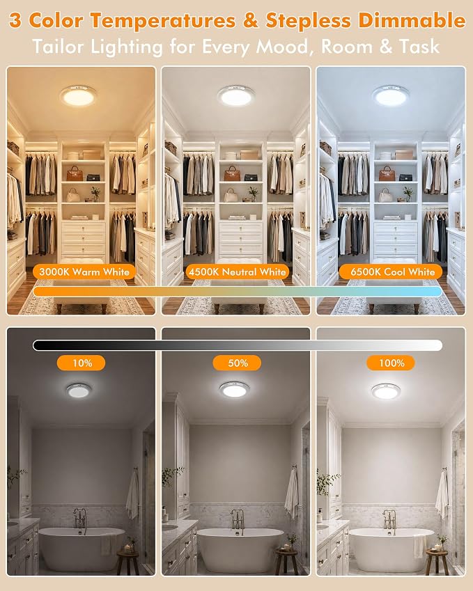 Rechargeable Ceiling Light 4 Pack, Magnetic Motion Sensor with Remote | Wireless Dimmable Battery Operated LED Ceiling Lights for Bathroom Hallway Pantry Shed Porch Stairs