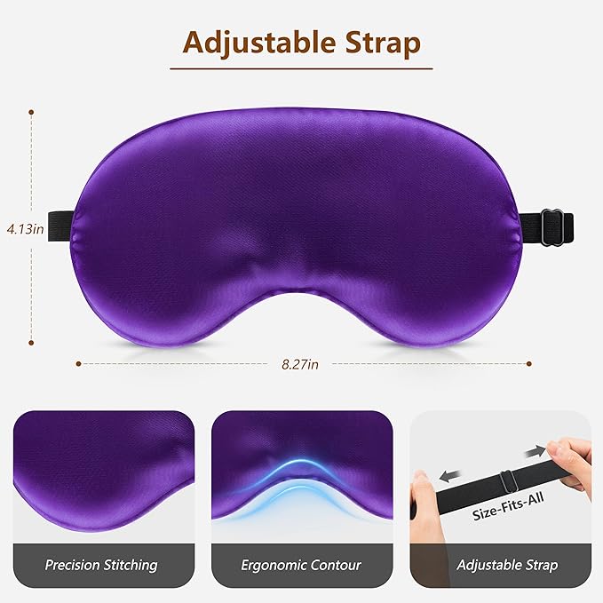 Sleep Mask Silk Eye Mask for Men Sleeping Mask, Adjustable Elastic Strap for Night Shading Sleep Mask, Soft and Comfortable for Both Men and Women (Purple)