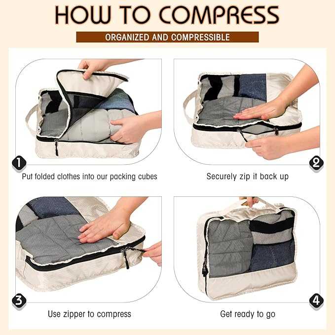 5 Pcs Packing Cubes for Suitcase Large Travel Cubes Carry on Luggage Organizer Bags for Clothes Accessories(S,Khaki)