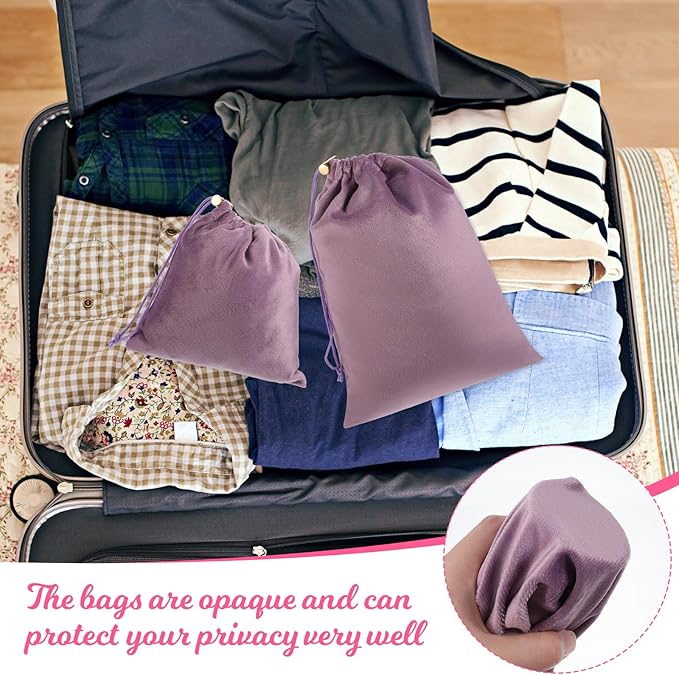 Toy Storage Bags, 6 Pcs Quality Liss Velvet Drawstring Pouch Adjustable Microfiber Toy Organizer Bags Gift Bag Foldable Ditty Bag for Women Men Toys Underwear Sunglasses Cosmetic(Purple 3 Sizes)