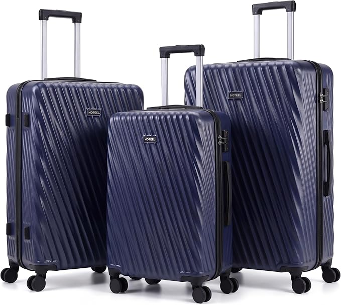 Hoteel Luggage Sets 3 Piece Hardside, 4-Year Warranty, Luggage Set with Spinner Wheels, TSA Lock, Wet/Dry Separation Compartment, Lightweight Carry on Luggage, 20"/24"/28" Suitcase, Dark Blue