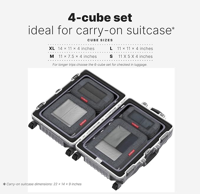 LeanTravel Premium Compression Packing Cubes for Travel - Suitcase Organizer Bags with Double Zipper & Breathable Mesh Panel - Space Saving Carry On Luggage Essentials (4-Pack, Black)