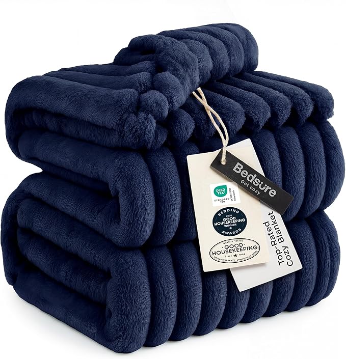 Bedsure GentleSoft Navy Blue Fleece Blanket for Couch - Cozy Soft Blankets for Women, Cute Small Throws for Girls, Navy, 90x90 Inches