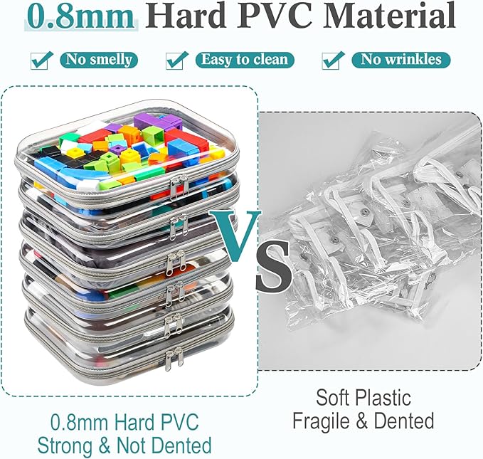 Sanwuta 6 Pcs Clear Hard Zipper Case Plastic Zipper Pouches Transparent Makeup Bag Pencil Case Pouches Toiletry Diaper Bag for Travel Toy Storage Organizer Bins(Gray,9.84 x 7.87 x 2 Inch)