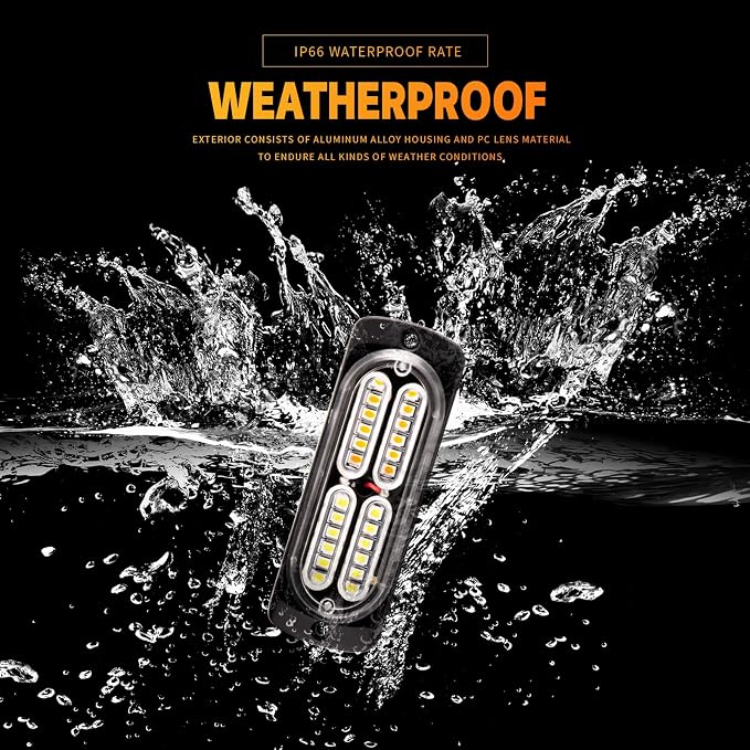 8-pcs Sync Feature LED Emergency Strobe Lights Ultra Slim Grille Surface Mount Flashing Warning Hazard Light Bar w/Controller for Snowplow, Construction Trucks, Vehicles, Car (R/B)