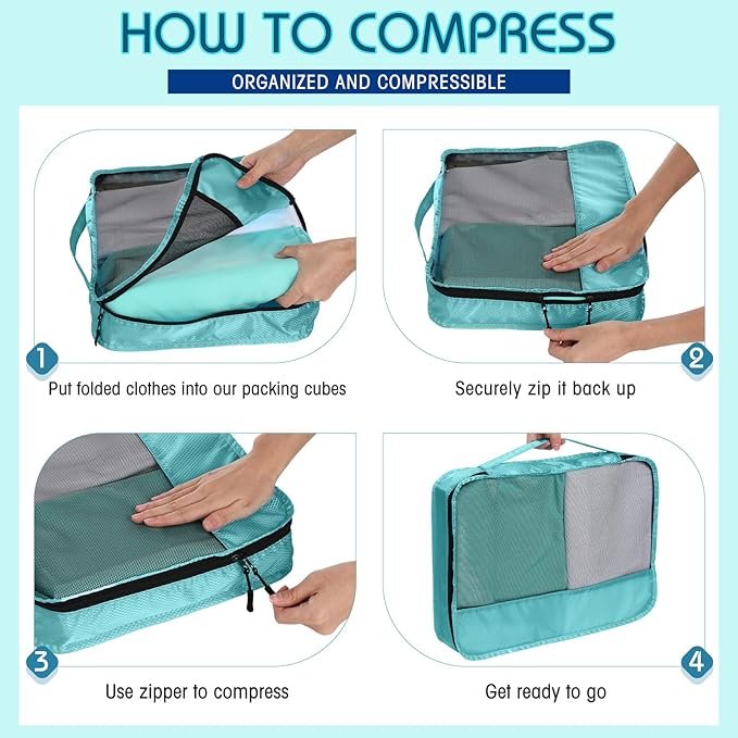 5 Pcs Packing Cubes for Suitcase Large Travel Cubes Carry on Luggage Organizer Bags for Clothes Accessories(M,Blue)