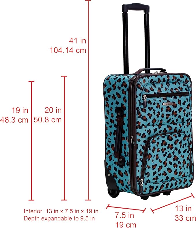 Rockland Fashion Softside Upright Luggage Set,Expandable,Telescopic Handle,Wheel, Blue Leopard, 2-Piece (14/19)