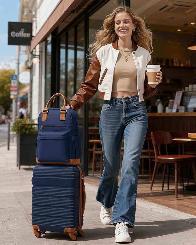 LONG VACATION 3 Piece Carry On Luggage 20 Inch Suitcase with Spinner Wheels, ABS+PC Hardshell Suitcase set with TSA Lock & YKK Zipper