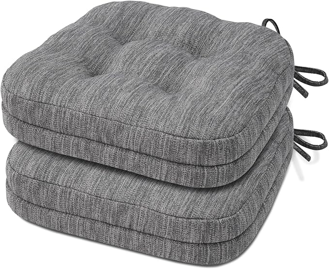 Shinnwa Kitchen Chair Cushions Set of 2, Dual-Layer Memory Foam Dining Chair Cushions, Patented Design Seat Pads with Ties, 16.5 x 16.5 x 3.5in, 2 Pack, Grey