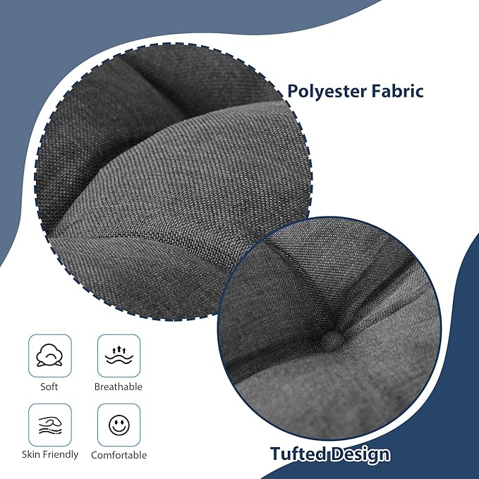 Chair Cushions for Dining Chairs, Seat Cushions for Kitchen Chairs, Indoor Seat Cushions with Ties, Tufted Foam Chair Pads, Non Slip Chair Cushions Set of 6, 15.5" x 15.5" x 4", Dark Grey