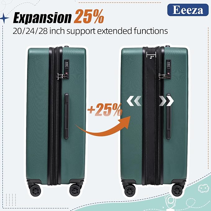 Expandable Luggage Sets 5 Piece,Suitcases with Detachable Wheels,ABS Hard Case Luggage with TSA Lock Spinner Wheels,Carry On Luggage Set