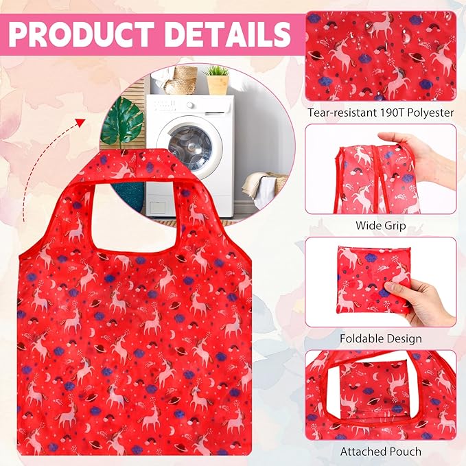 Paterr 50 Pack Reusable Foldable Grocery Bags 10 Patterns Bulk Shopping Totes Pocket Size Bags for Supermarket