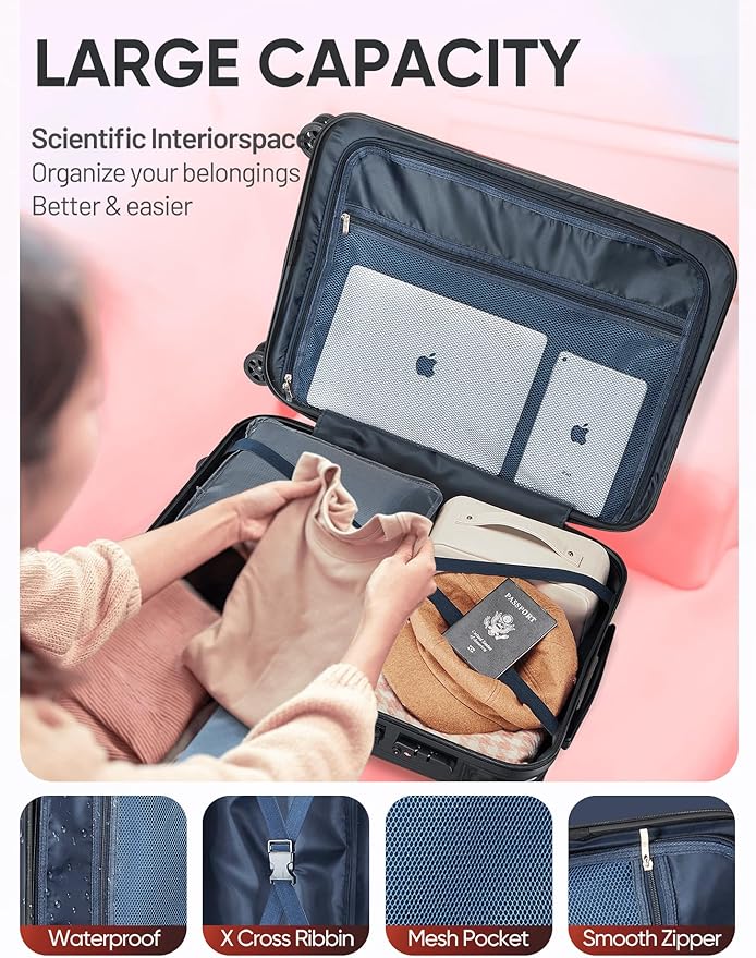 Carry on Luggage - Airline Approved Suitcases with Spinner Wheels, Built-In TSA Lock，Hard Shell Expandable Suitcases