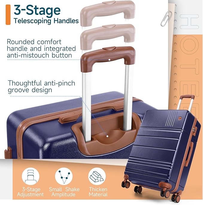 Hoteel Luggage Sets 4 Piece, 4-Year Warranty, Carry-On Luggage with Dual-Spinner Wheels, PC+ABS Hardside Suitcase Set with TSA Lock, Large Checked Travel Suitcases, Dark Blue(16/20/24/28)