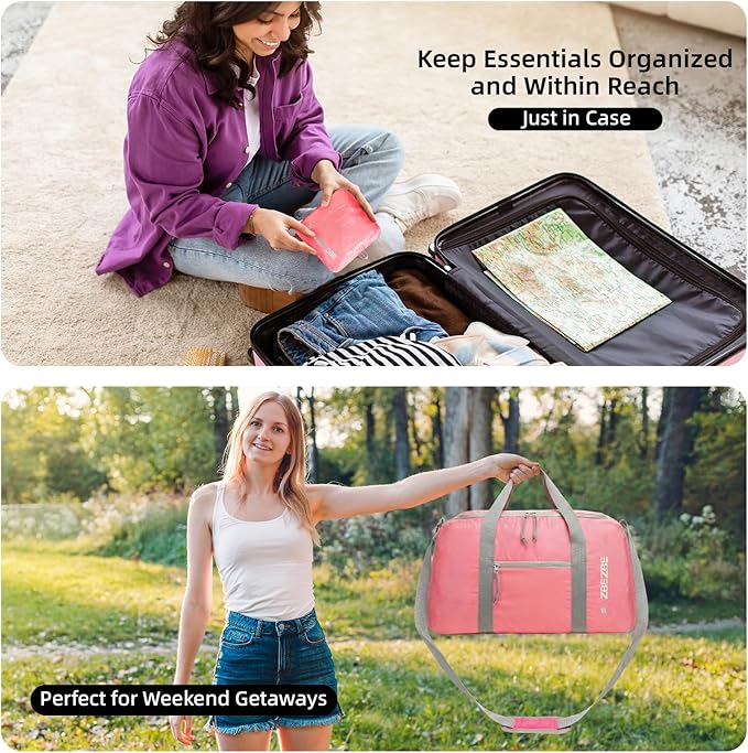 Foldable Travel Duffel Bag, Lightweight & Easy to Carry Water-Repellent Duffle Bag - 2-Way Zipper & Interior Pouch, Ideal for Weekend Trips, Daily Use,Camping，Sports