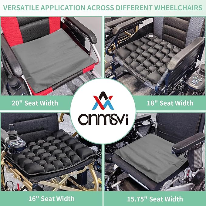 3D Air Inflatable Seat Cushion for Wheelchair & Office Chair - Adjustable Firmness Pad for Sciatica, Tailbone & Lower Back Pain Relief - Breathable, Anti-Slip, Washable Cover (18x16)