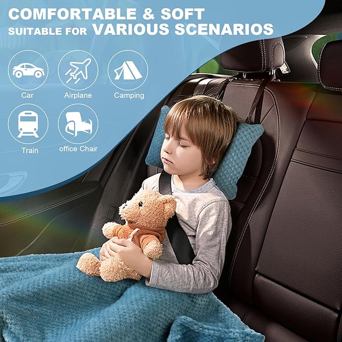 Travel Blanket Airplane Compact with Bag, Travel Essentials 3 in 1 Packable Airplane Blanket, Travel Pillow and Blanket Set, Inflatable Pillow, Luggage Sleeve & Backpack Clip (Slate Blue)