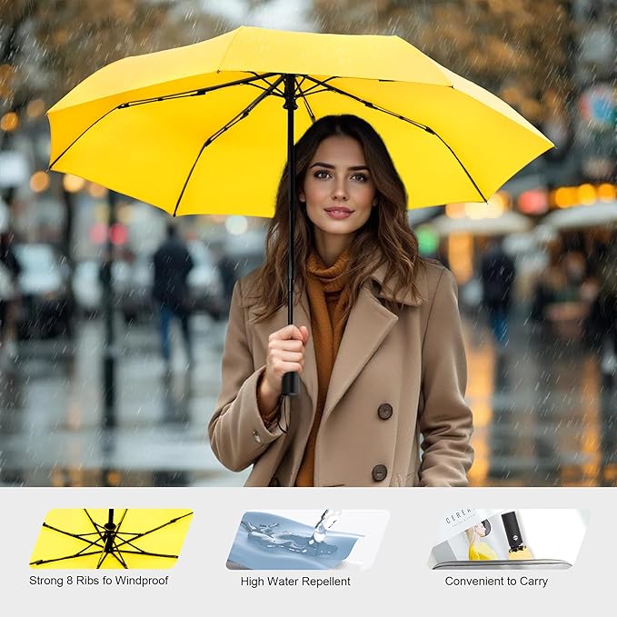 SoulRain Travel Umbrella - Compact Umbrella for Rain - Perfect Large Auto Folding Umbrella - Ideal Car umbrella, Small umbrella, and Travel Companion