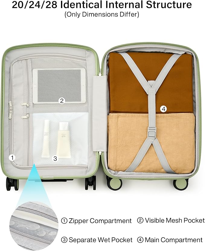 Hanke Expandable Carry On Luggage 22x14x9 Airline Approved, 20 Inch Hard Shell Suitcases with Wheels, Lightweight Travel Luggage Carry On Suitcase for Woman & Men with Tsa Lock(Bamboo Green)