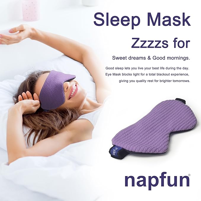 napfun Neck Pillow for Travel with Travel Pouch, Sleep Mask & Earplugs, Memory Foam Airplane Pillow for Headrest Sleep with Eyeshades, Plane Essentials with Eye Blindfold, Light Purple Striped Kit