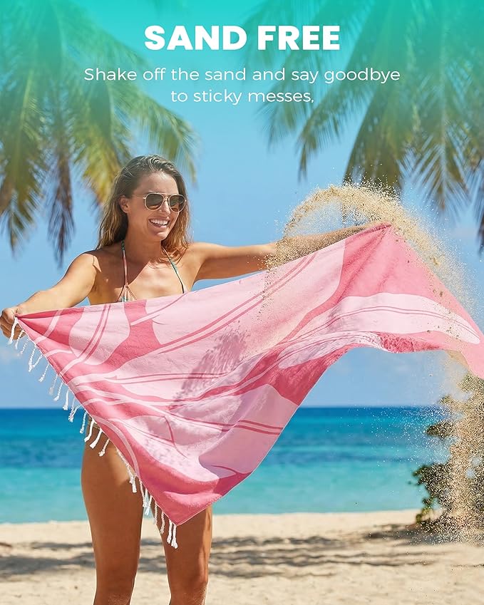 Antfuny 2 Pack Turkish Beach Towel Quick Dry Absorbent Lightweight Thin Bathroom Bath Pool Swim Towels Extra Large Oversized Sand Free Towel Beach Accessories Essentials Stuff Adults Gift Yellow Pink