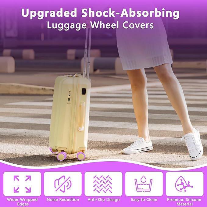 8 Pcs Upgraded Luggage Wheel Covers, Suitcase Protector, Wear-Resistant Anti-Noise Silicone Wheel Covers for 2-2.4” Spinner Wheels, Travel Accessories for Carry On Luggage (Purple, Small)