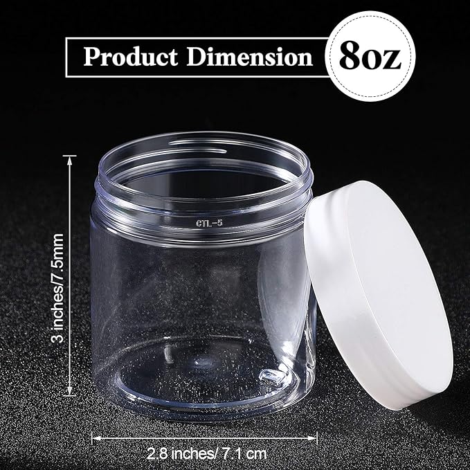 Patelai 4 Pieces Round Wide-mouth Leak Proof Plastic Container Jars with Lids for Travel Storage Makeup Beauty Products Face Creams Oils Salves Ointments DIY Making(8 Ounce,White)