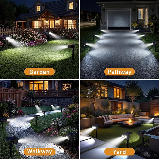 btfarm 8 Pack Solar Lights Outdoor Waterproof, Motion Sensor Outdoor Lights | 3 Modes Solar Powered Yard Garden Solar Spot Lights for Outside Pathway Landscape Lighting, Cool White