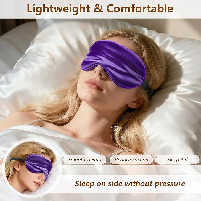 Sleep Mask Silk Eye Mask for Men Sleeping Mask, Adjustable Elastic Strap for Night Shading Sleep Mask, Soft and Comfortable for Both Men and Women (Purple)