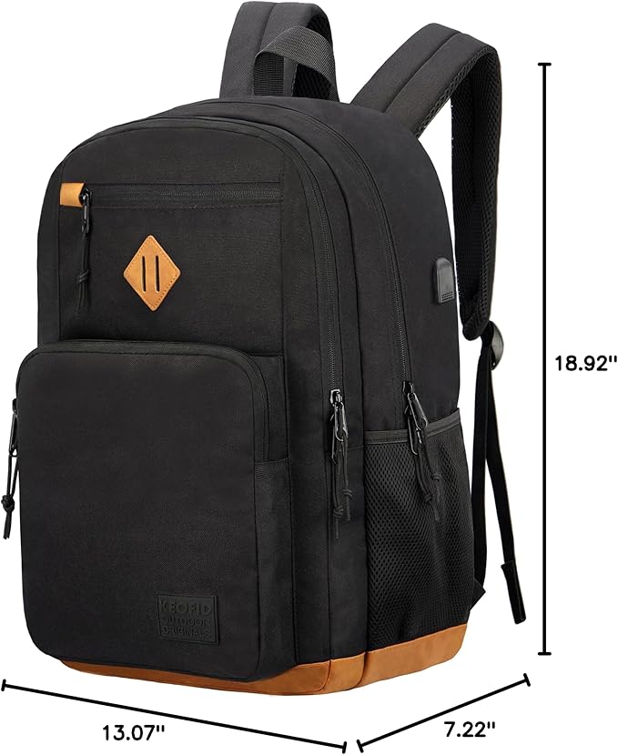 KEOFID Classic Travel backpack for Men and Women, Anti Theft Laptop Backpack for Work, Large Bag for College, Water Resistent(Black 19inches)