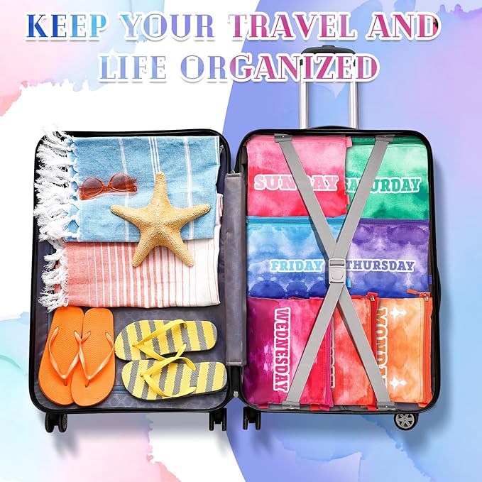 Paterr 14 Pcs Packing Cubes for Travel Kids Day of Week Compression Packing Bags Colorful Luggage Suitcase Organizers Bag for Travel(Gradient)