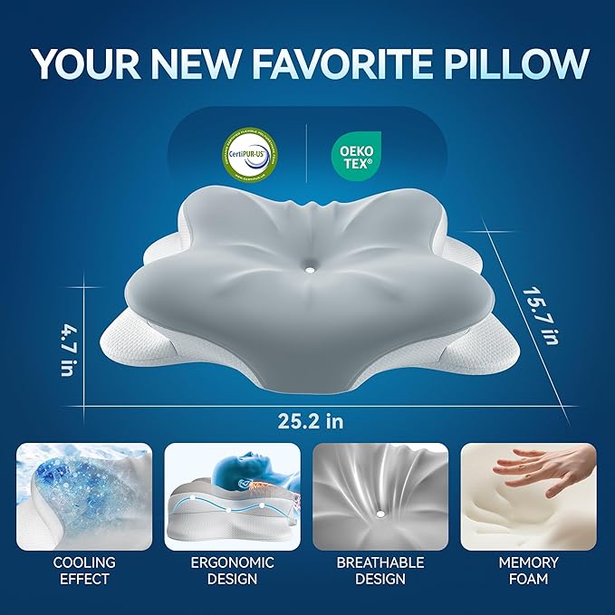Cervical Neck Pillow for Neck Pain, Ergonomic Memory Foam for Side & Back Sleepers