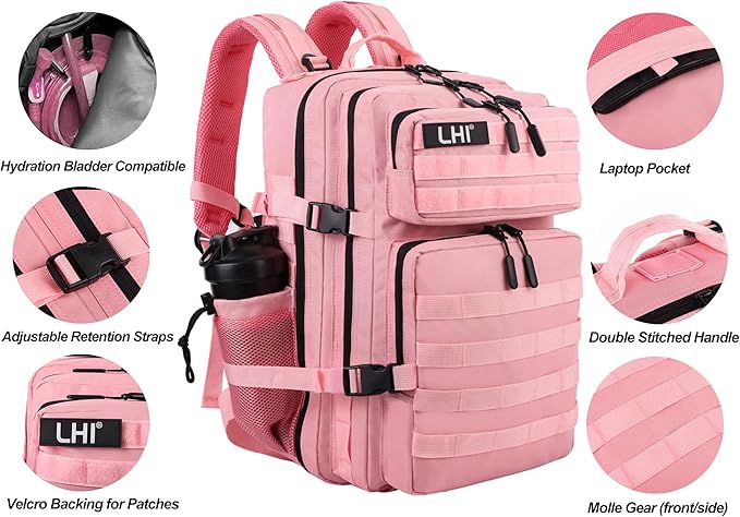 LHI Military Tactical Backpack for Men and Women 45L Army 3 Days Assault Pack Bag Large Rucksack with Molle System