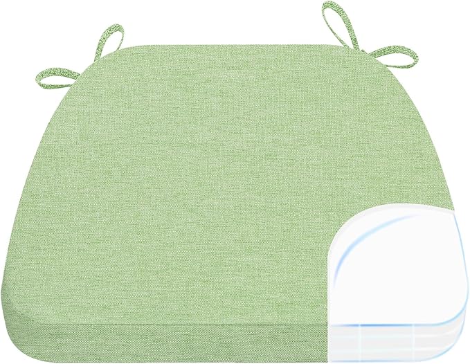 AAAAAcessories D-Shaped Chair Cushions, 2" Thick Dining Chair Pads with Ties and Removable, Machine-Washable Cover, 17" x 16", Pear Green