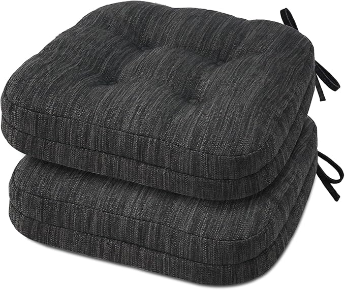 Shinnwa Dining Chair Cushions Set of 2, Dual-Layer Memory Foam Kitchen Chair Cushions, Patented Design Seat Pads with Ties, 16.5 x 16.5 x 3.5in, 2 Pack, Charcoal